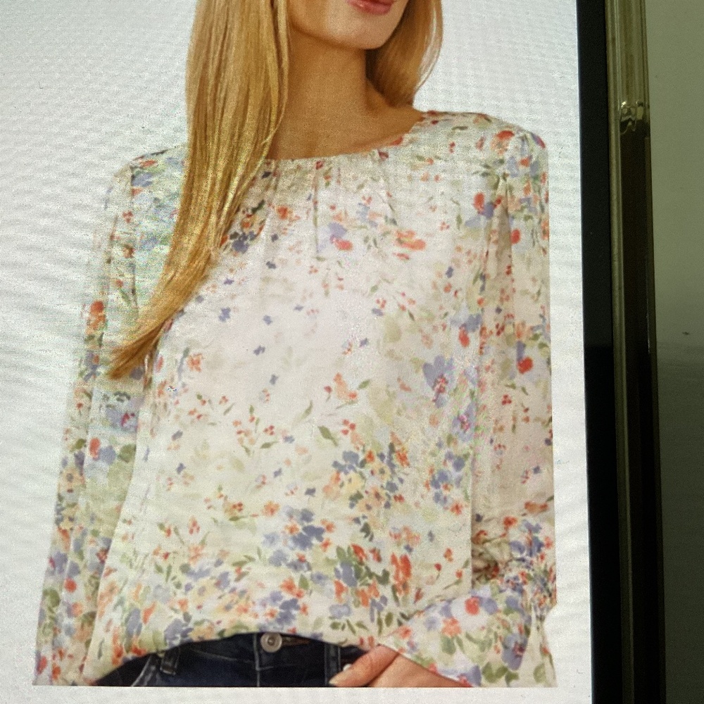 Cecelia Floral Print Smocked Cuff Blouse, Size Medium